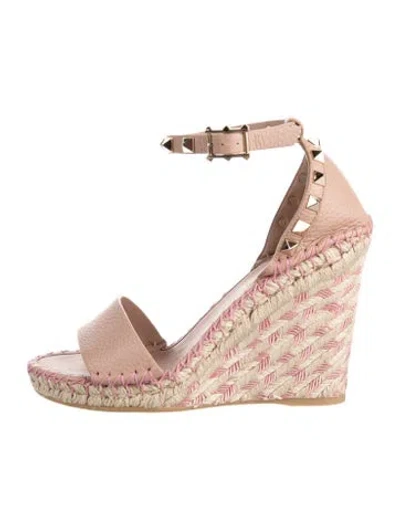 Pre-owned Valentino Garavani Rockstud Accents Leather Espadrilles In Neutrals/pink