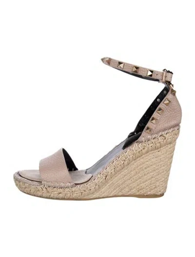 Pre-owned Valentino Garavani Rockstud Accents Leather Espadrilles In Neutrals/purple