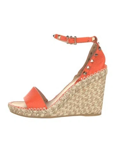 Pre-owned Valentino Garavani Rockstud Accents Leather Espadrilles In Orange