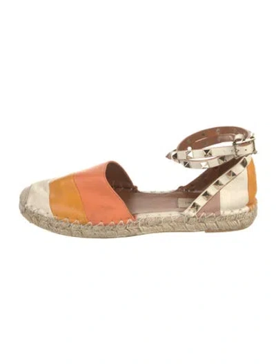 Pre-owned Valentino Garavani Rockstud Accents Leather Espadrilles In Orange