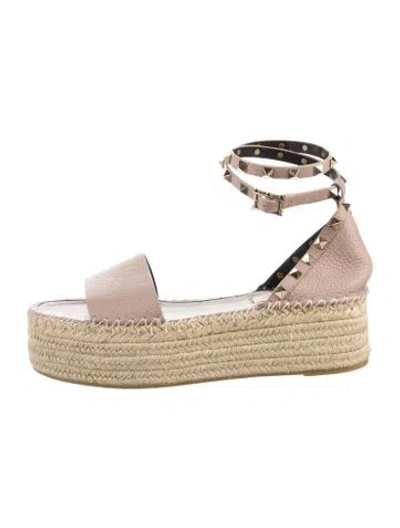 Pre-owned Valentino Garavani Rockstud Accents Leather Espadrilles In Pink