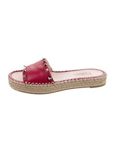 Pre-owned Valentino Garavani Rockstud Accents Leather Espadrilles In Pink