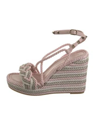 Pre-owned Valentino Garavani Rockstud Accents Leather Espadrilles In Pink