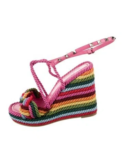 Pre-owned Valentino Garavani Rockstud Accents Leather Espadrilles In Pink