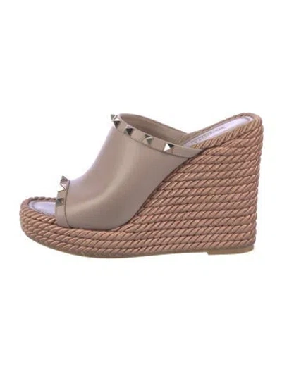 Pre-owned Valentino Garavani Rockstud Accents Leather Espadrilles In Pink