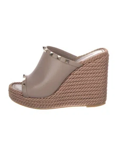 Pre-owned Valentino Garavani Rockstud Accents Leather Espadrilles In Pink