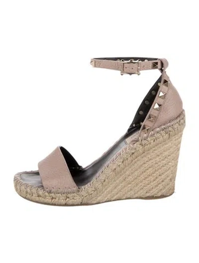 Pre-owned Valentino Garavani Rockstud Accents Leather Espadrilles In Pink