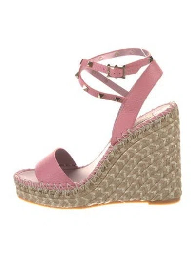 Pre-owned Valentino Garavani Rockstud Accents Leather Espadrilles In Pink