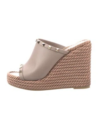 Pre-owned Valentino Garavani Rockstud Accents Leather Espadrilles In Pink