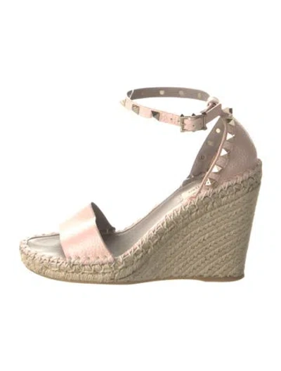 Pre-owned Valentino Garavani Rockstud Accents Leather Espadrilles In Pink