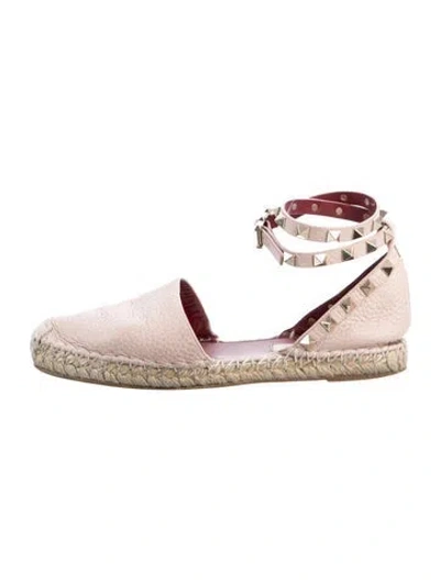 Pre-owned Valentino Garavani Rockstud Accents Leather Espadrilles In Pink