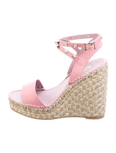 Pre-owned Valentino Garavani Rockstud Accents Leather Espadrilles In Pink