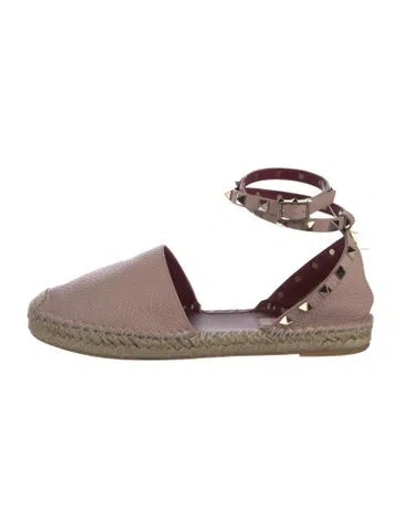 Pre-owned Valentino Garavani Rockstud Accents Leather Espadrilles In Pink