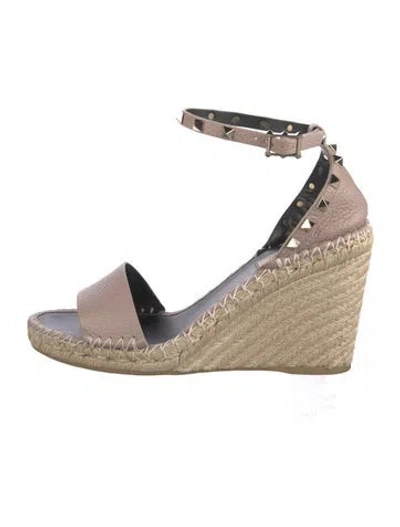Pre-owned Valentino Garavani Rockstud Accents Leather Espadrilles In Pink