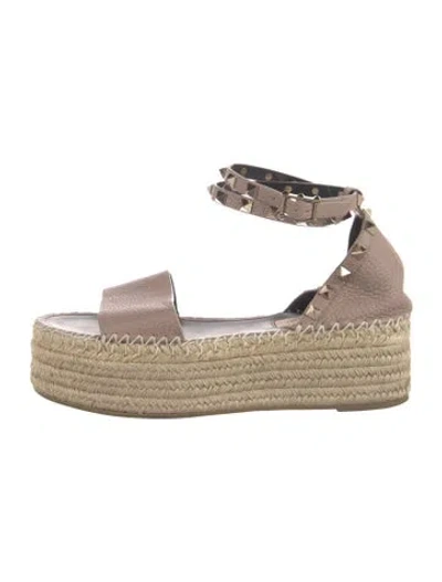 Pre-owned Valentino Garavani Rockstud Accents Leather Espadrilles In Pink