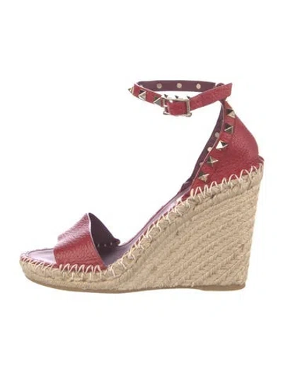 Pre-owned Valentino Garavani Rockstud Accents Leather Espadrilles In Pink