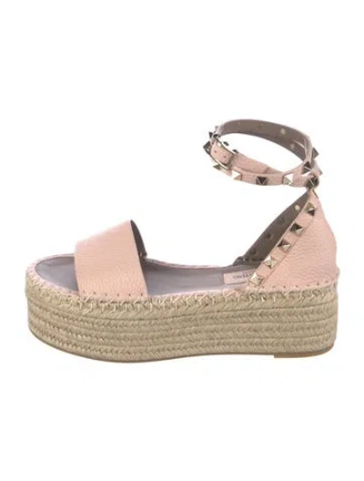 Pre-owned Valentino Garavani Rockstud Accents Leather Espadrilles In Pink