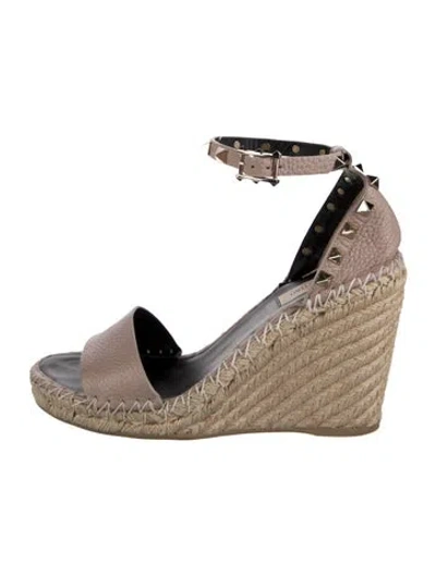 Pre-owned Valentino Garavani Rockstud Accents Leather Espadrilles In Pink