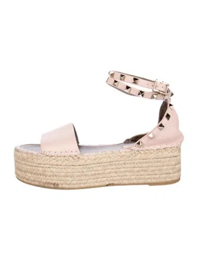 Pre-owned Valentino Garavani Rockstud Accents Leather Espadrilles In Pink