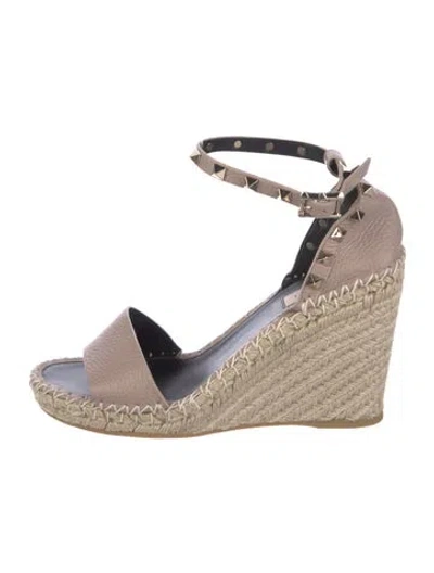 Pre-owned Valentino Garavani Rockstud Accents Leather Espadrilles In Purple