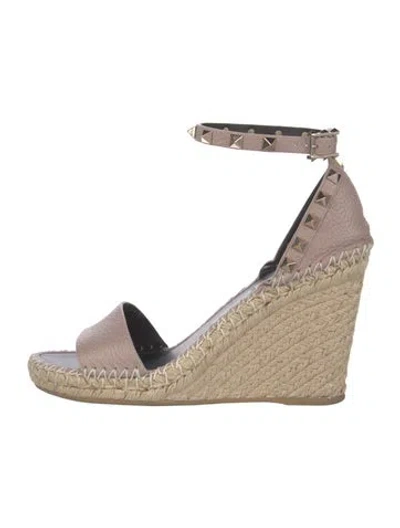 Pre-owned Valentino Garavani Rockstud Accents Leather Espadrilles In Purple