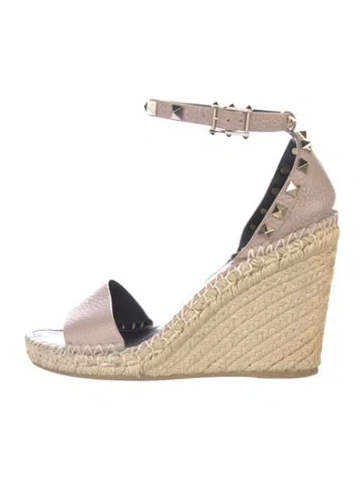 Pre-owned Valentino Garavani Rockstud Accents Leather Espadrilles In Purple