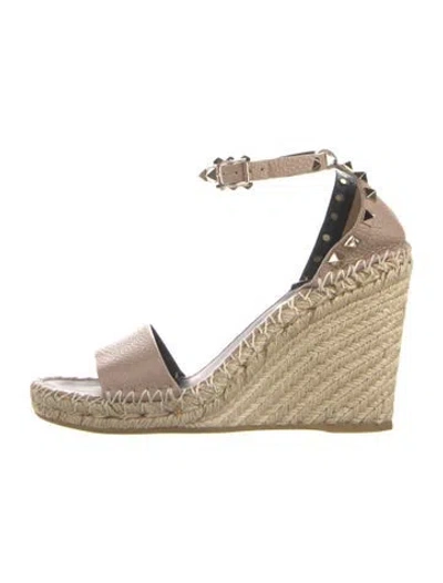 Pre-owned Valentino Garavani Rockstud Accents Leather Espadrilles In Purple