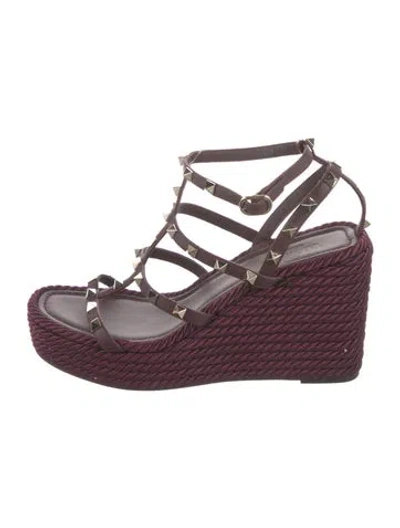 Pre-owned Valentino Garavani Rockstud Accents Leather Espadrilles In Purple