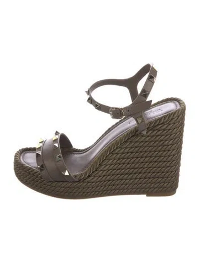 Pre-owned Valentino Garavani Rockstud Accents Leather Espadrilles In Purple