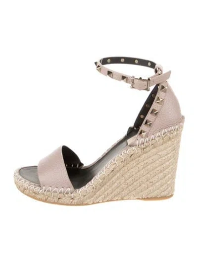 Pre-owned Valentino Garavani Rockstud Accents Leather Espadrilles In Purple