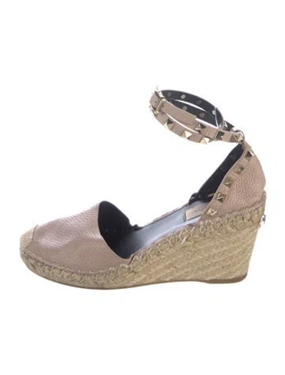 Pre-owned Valentino Garavani Rockstud Accents Leather Espadrilles In Purple