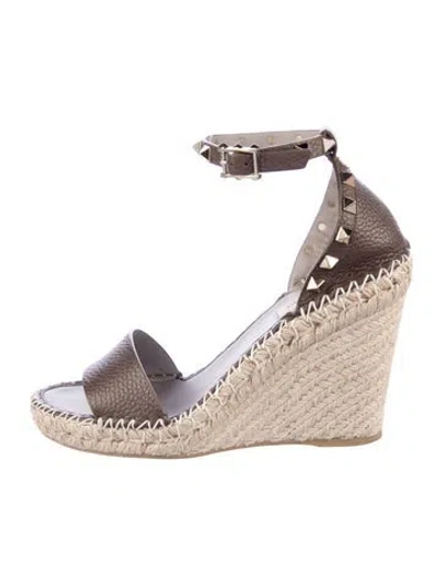 Pre-owned Valentino Garavani Rockstud Accents Leather Espadrilles In Purple