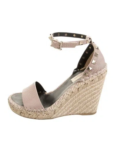 Pre-owned Valentino Garavani Rockstud Accents Leather Espadrilles In Purple