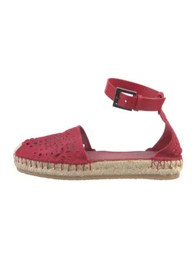 Pre-owned Valentino Garavani Rockstud Accents Leather Espadrilles In Red