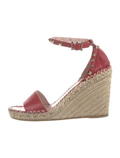 Pre-owned Valentino Garavani Rockstud Accents Leather Espadrilles In Red