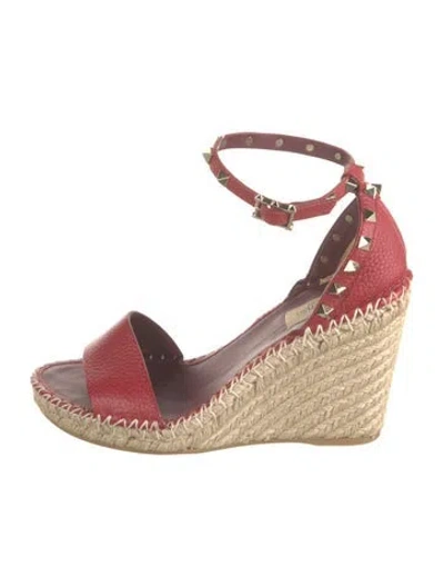 Pre-owned Valentino Garavani Rockstud Accents Leather Espadrilles In Red
