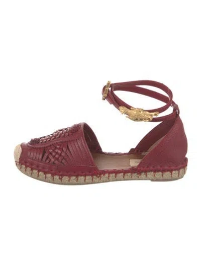 Pre-owned Valentino Garavani Rockstud Accents Leather Espadrilles In Red