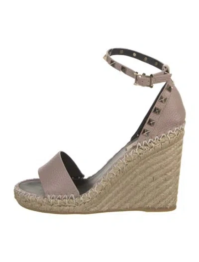 Pre-owned Valentino Garavani Rockstud Accents Leather Espadrilles W/ Tags In Neutral