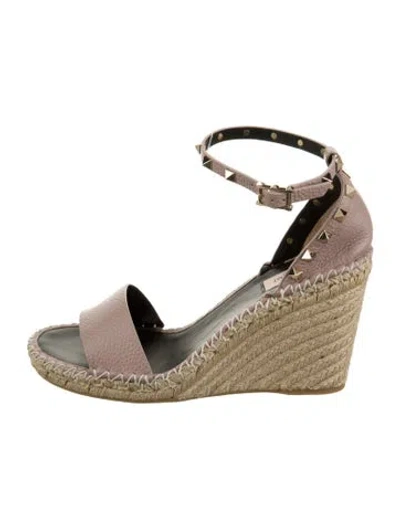 Pre-owned Valentino Garavani Rockstud Accents Leather Espadrilles W/ Tags In Neutral