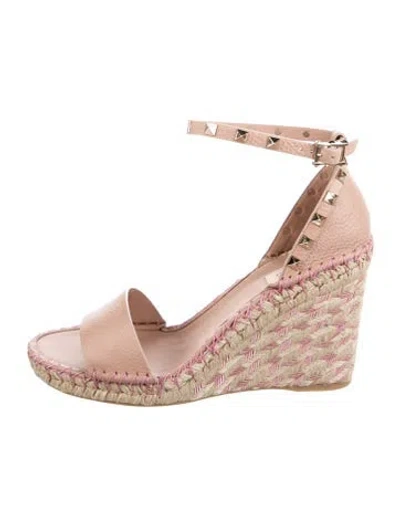 Pre-owned Valentino Garavani Rockstud Accents Leather Espadrilles W/ Tags In Neutrals/pink