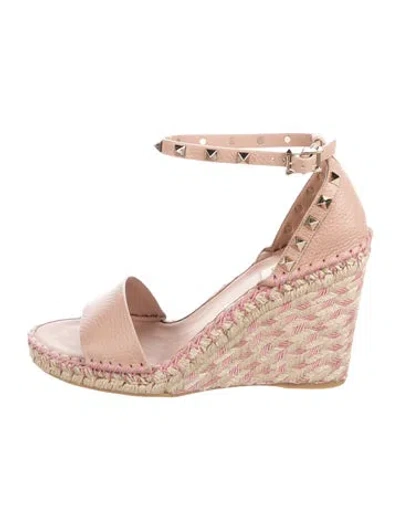Pre-owned Valentino Garavani Rockstud Accents Leather Espadrilles W/ Tags In Neutrals/pink