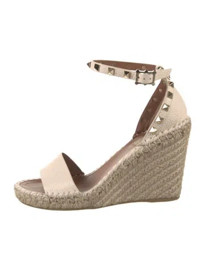 Pre-owned Valentino Garavani Rockstud Accents Leather Espadrilles W/ Tags In Pink
