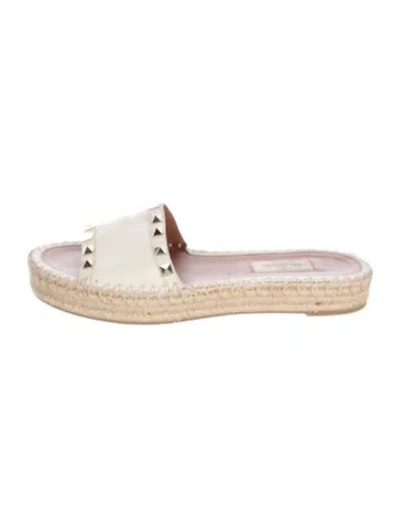 Pre-owned Valentino Garavani Rockstud Accents Leather Espadrilles In White