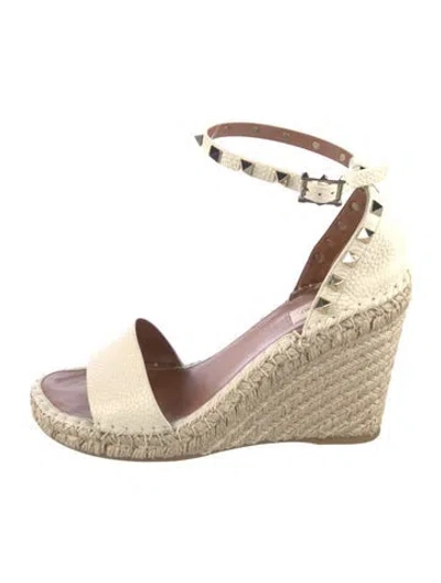 Pre-owned Valentino Garavani Rockstud Accents Leather Espadrilles In White