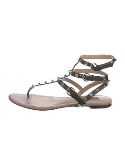 Pre-owned Valentino Garavani Rockstud Accents Leather Flats In Black