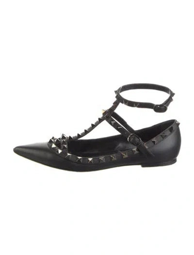 Pre-owned Valentino Garavani Rockstud Accents Leather Flats In Black