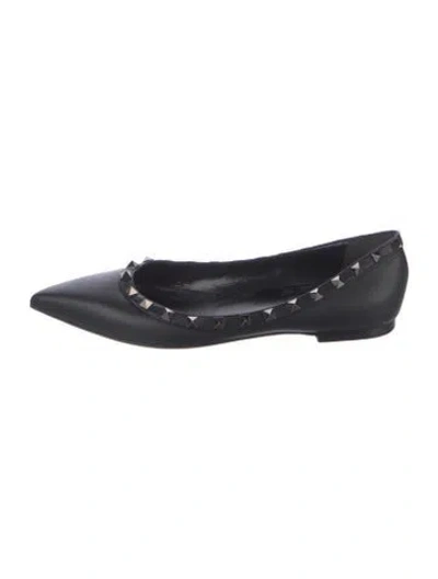 Pre-owned Valentino Garavani Rockstud Accents Leather Flats In Black