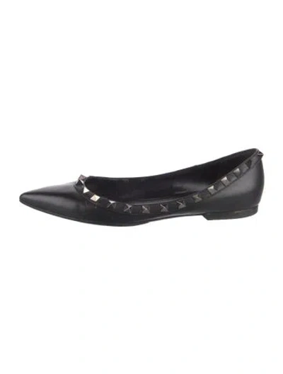 Pre-owned Valentino Garavani Rockstud Accents Leather Flats In Black