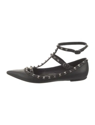 Pre-owned Valentino Garavani Rockstud Accents Leather Flats In Black