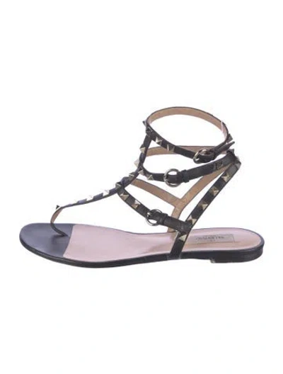 Pre-owned Valentino Garavani Rockstud Accents Leather Flats In Black